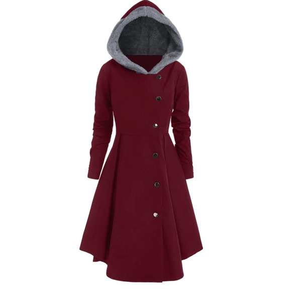Rosegal Jackets & Blazers - Rosegal Red Asymmetrical Hooded Skirted Coat 1X